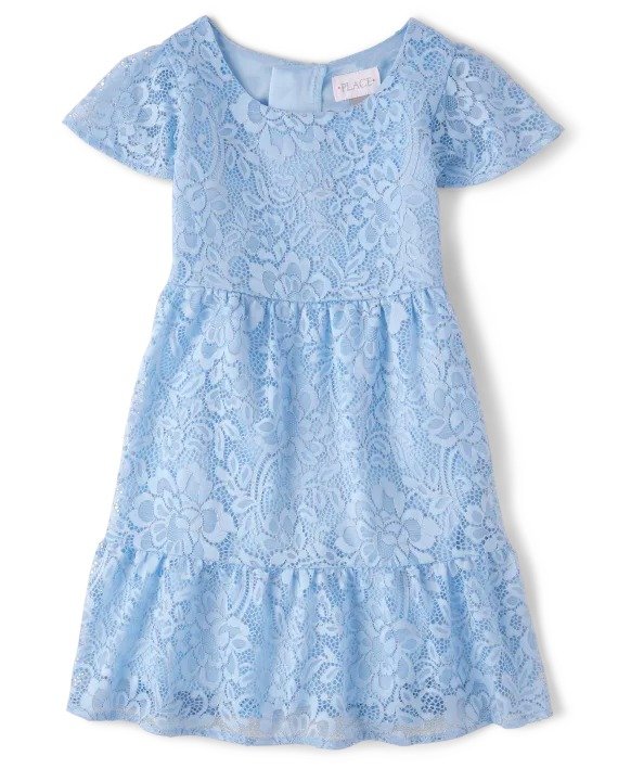 Girls Short Sleeve Lace Tiered Dress | The Children's Place - WHIRLWIND