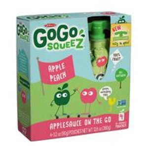 GoGo SqueeZ 苹果桃子果肉果汁, 每袋3.2盎司 (48袋装)