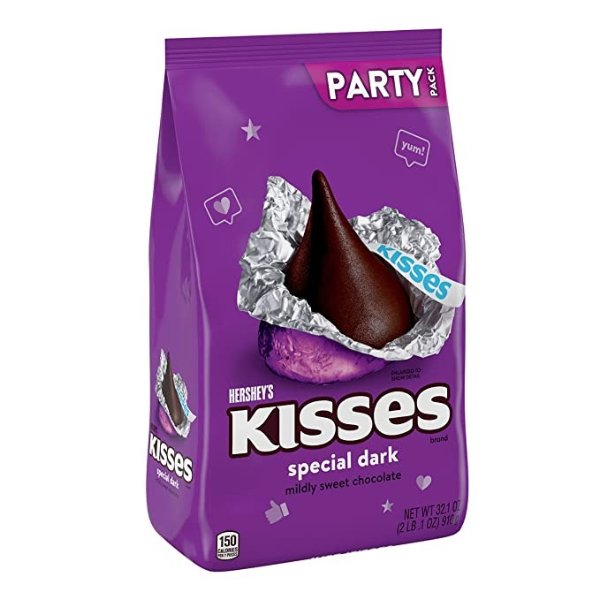 KISSES SPECIAL DARK Mildly Sweet Chocolate Candy, Individually Wrapped, 32.1 oz Bulk Party Pack