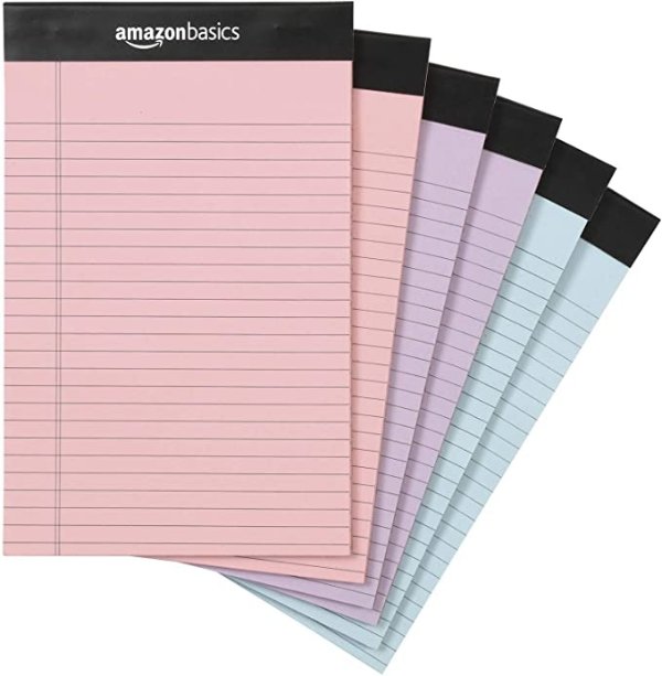 Writing Pads, 5" x 8", Narrow Ruled, Pink, Orchid & Blue Paper, 6-Pack