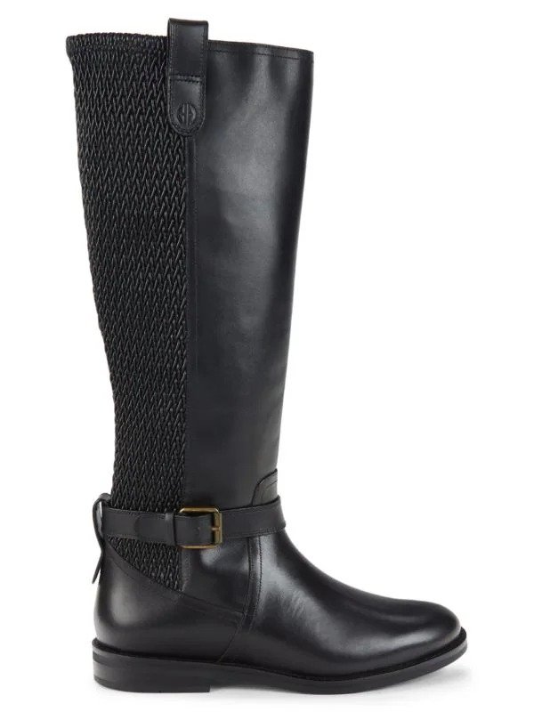 Belted Leather Knee High Boots