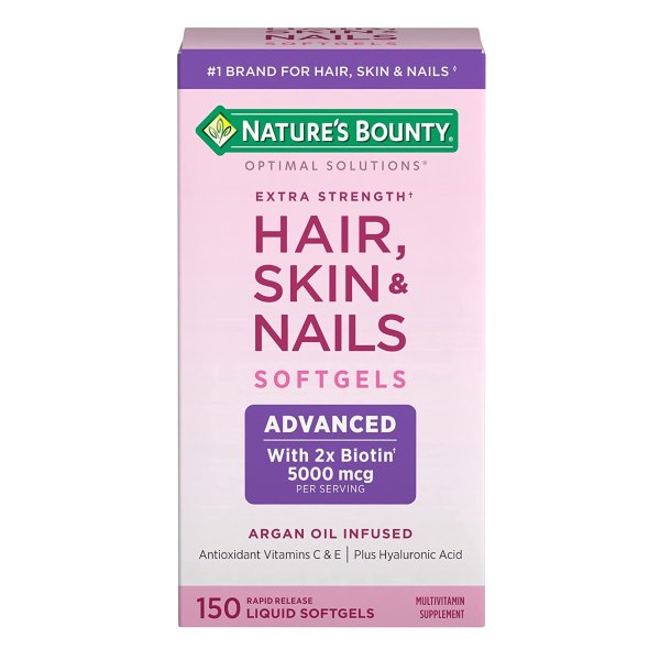 Extra Strength Hair Skin and Nails Vitamins by Nature's Bounty Optimal Solutions, with Biotin and Vitamin B, Supports Skin and Hair Health, 150 Count