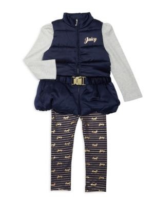 Juicy Couture Baby Girl's 3-Piece Vest, Cotton-Blend Top & Pants Set