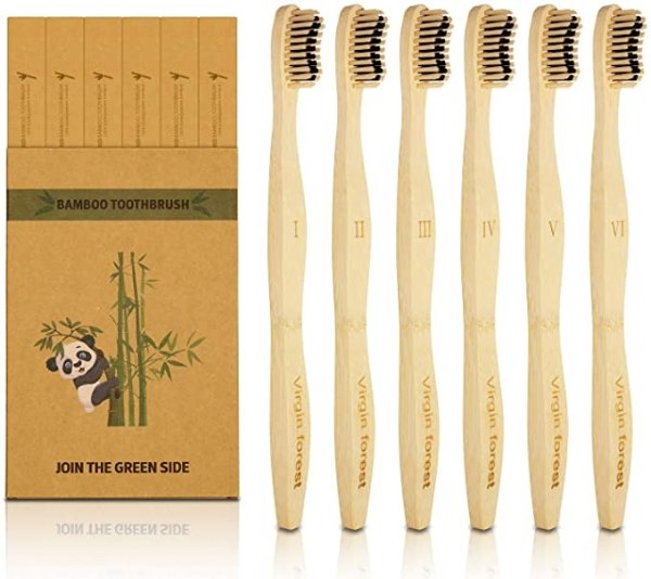 Bamboo Toothbrush Biodegradable Natural ECO Charcoal Toothbrush Soft Bristle (6 Pcs)