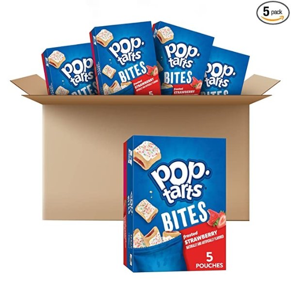 -Tarts Baked Pastry Bites, Kids Snacks, School Lunch, Frosted Strawberry (5 Boxes, 25 Pouches)