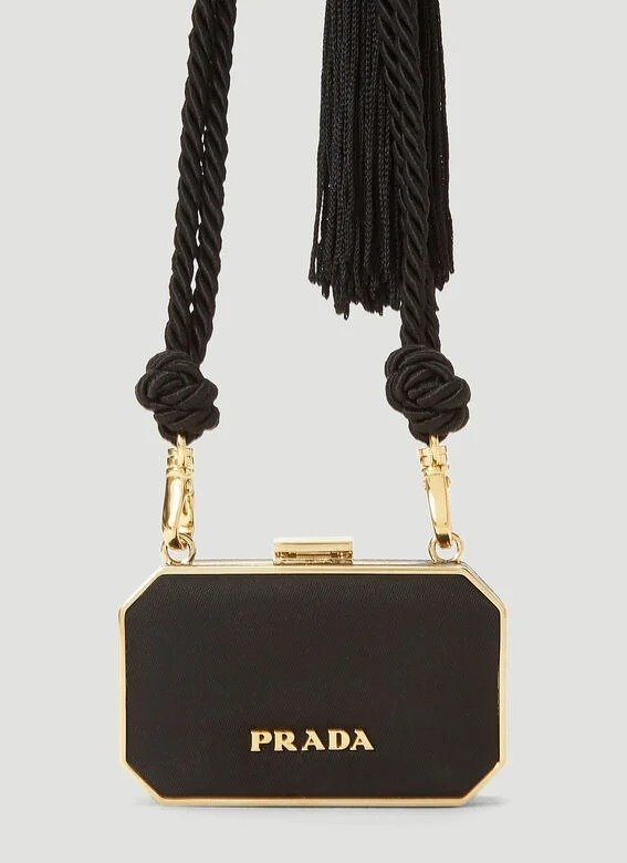 Tassel-Strap Frame Bag in Black