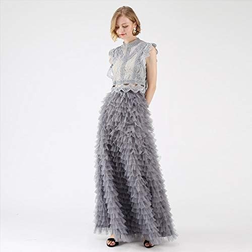Women's Grey/Mint Dots/Purple/Rouge Pink Tiered Layered Mesh Ballet Prom Party Tulle Tutu A-Line Maxi Skirt
