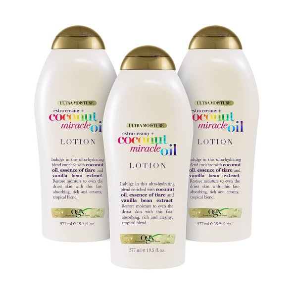 Extra Creamy + Coconut Miracle Oil Ultra Moisture Lotion, 19.5 Ounce (Pack of 3)