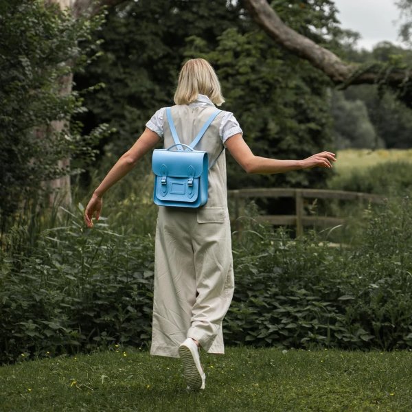 Small Portrait Backpack in Leather - Sky Blue Matte