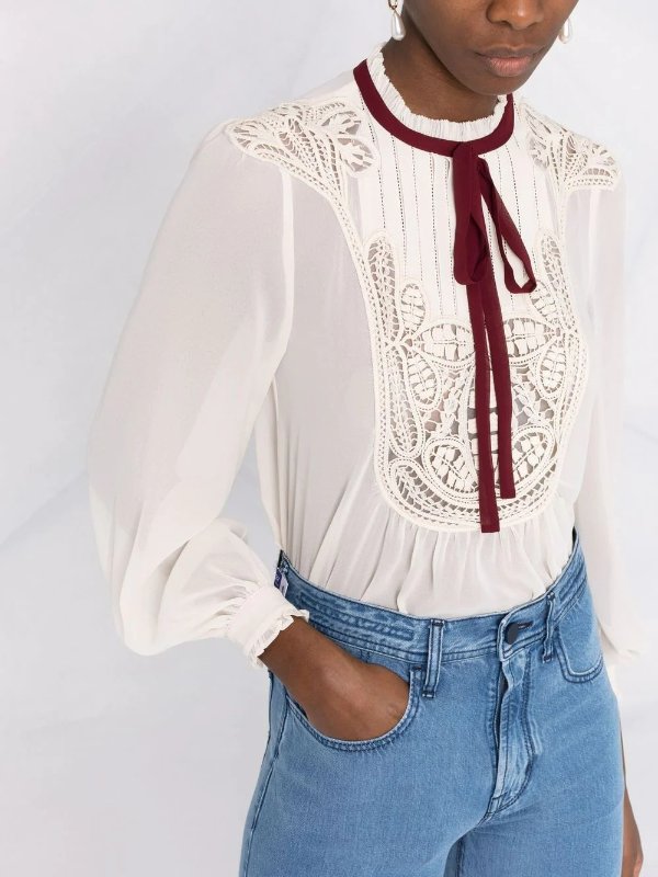 macrame-detailing long-sleeve blouse