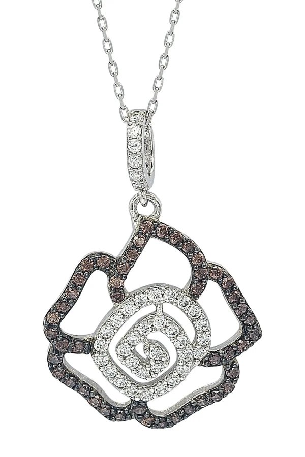 Sterling Silver CZ Flower Pendant Necklace