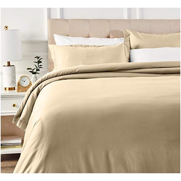 400 Thread Count Cotton Duvet Cover Set with Sateen Finish - Full/Queen, Beige