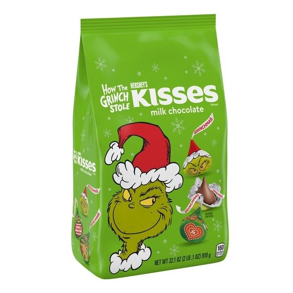 Kisses Grinch Milk Chocolate, Christmas Candy Bag, 32.1 oz