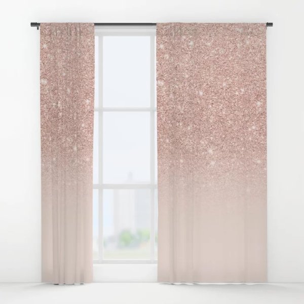 Rose gold faux glitter pink ombre color block Window Curtains by girlytrend
