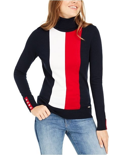 Vertical-Stripe Turtleneck Sweater