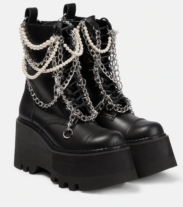 Embellished Platform Leather Boots in Black - Junya Watanabe | Mytheresa