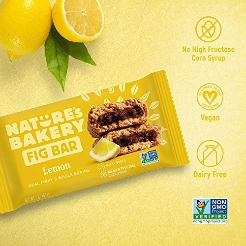 Whole Wheat Fig Bars, 1- 12 Count Box of 2 oz Twin Packs (12 Packs), Lemon, Vegan, Non-GMO, Packaging May Vary