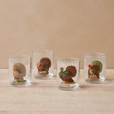 4pc Assorted Fall Turkey Cocktail Glasses - John Derian for Target