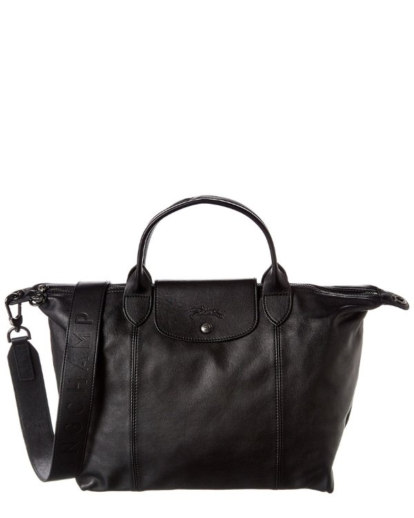 Le Pliage Cuir Large Leather Short Handle Tote