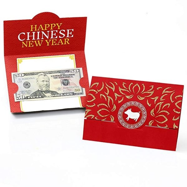 Chinese New Year - Money Holder Cards - 2019 Chinese New Year Gift with Red Envelope Design - Set of 8