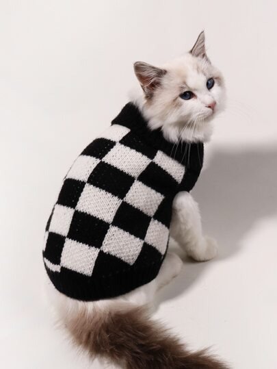 1pc Checkered Pattern Pet Sweater