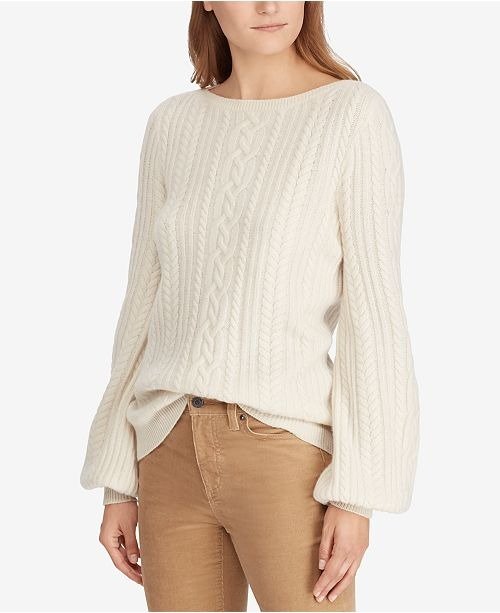 Cable-Knit Puffed-Sleeve Sweater