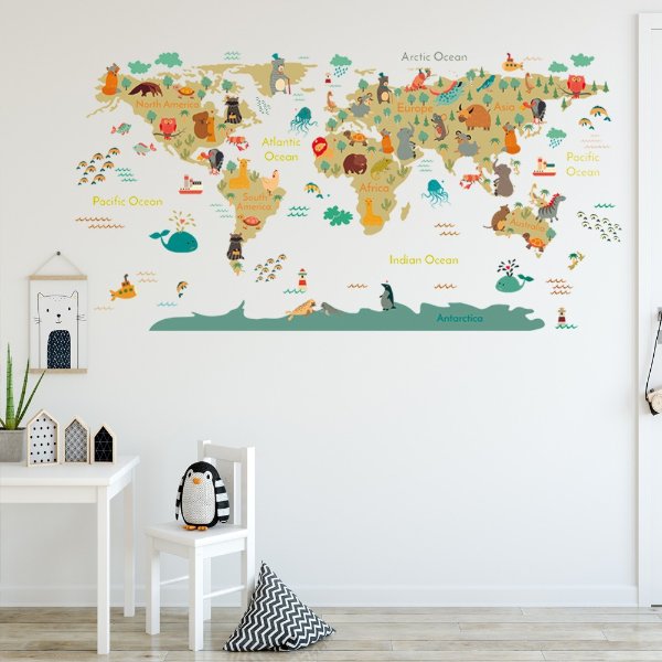 Map Design Worldwide Animal Wall Decor