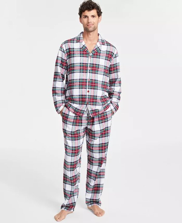 Matching Men's Big & Tall Stewart Plaid Notch Collar Pajama Set, Created for Macy's