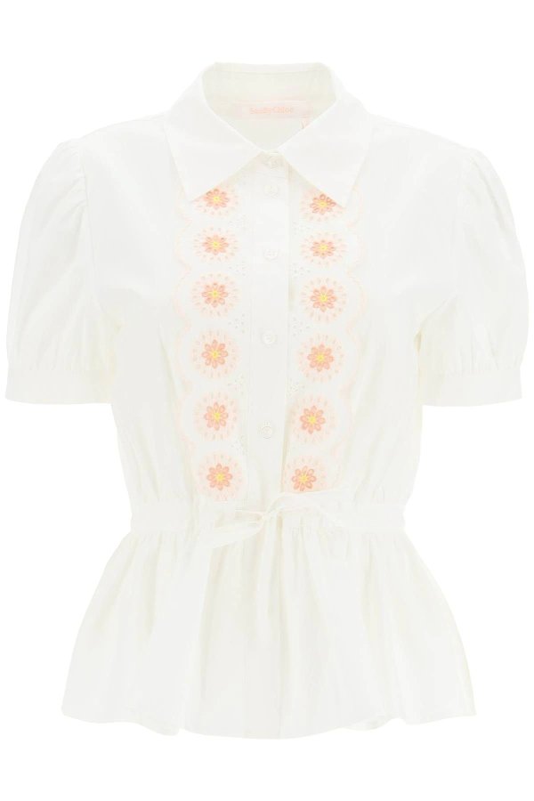 poplin shirt with broderie anglaise