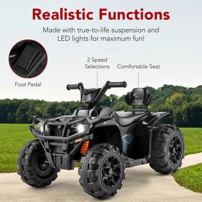 12V Kids Ride-On 4-Wheeler Quad ATV Car w/ 2.4mph Max, Bluetooth, Headlights