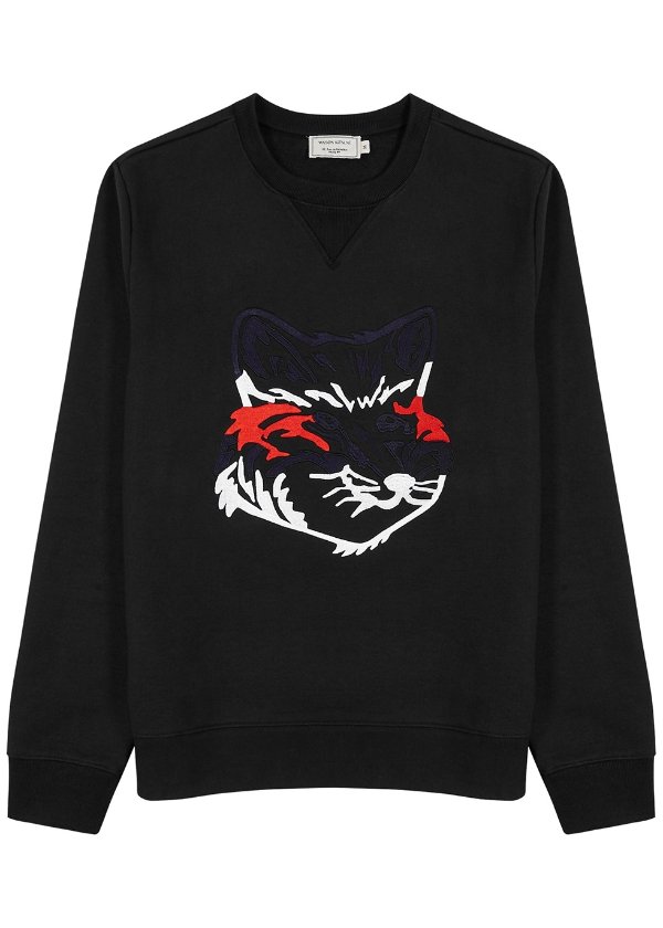 Black fox-embroidered jersey sweatshirt