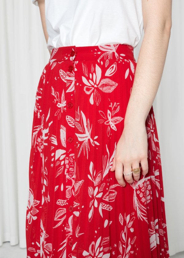 Pleated Skirt - Red Floral - Midi skirts - & Other Stories US