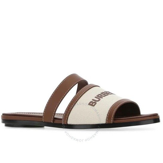 Leather And Cotton Canvas Logo Slide Sandals