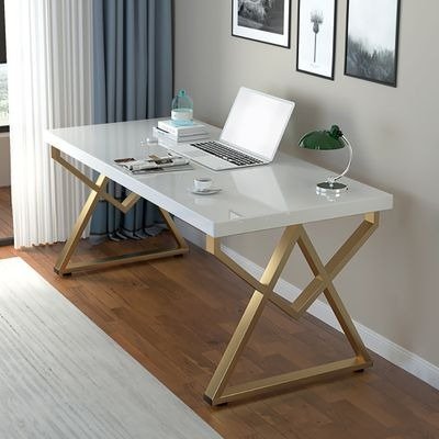 40" Modern White Rectangular Writing Desk with Gold Base-Homary