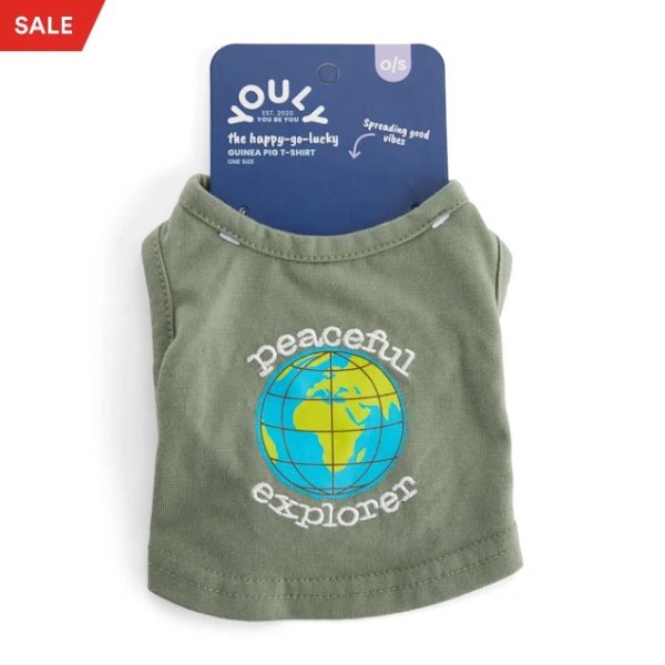 YOULY Happy-Go-Lucky Olive Peaceful Explorer Embroidered Small Animal T-Shirt | Petco