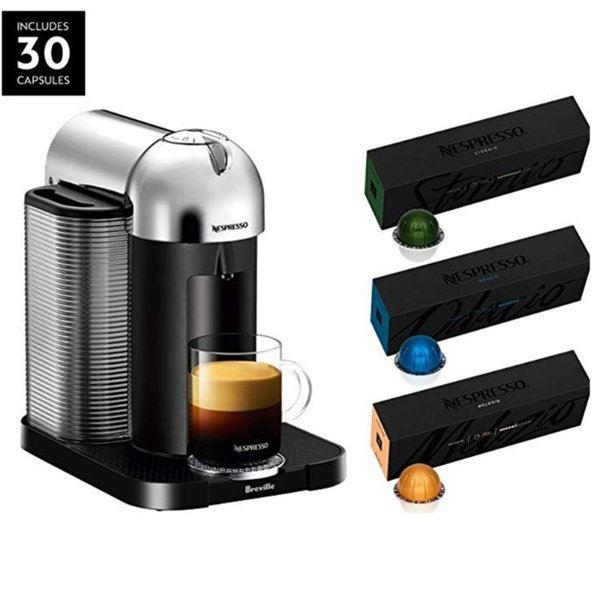 Nespresso Vertuo Coffee and Espresso Maker by, Chrome with BEST SELLING VERTUOLINE COFFEES INCLUDED