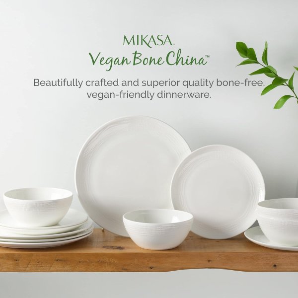 Mirabel Vegan Bone Chip Resistant 12 Piece Dinnerware Set, White, Service for 4