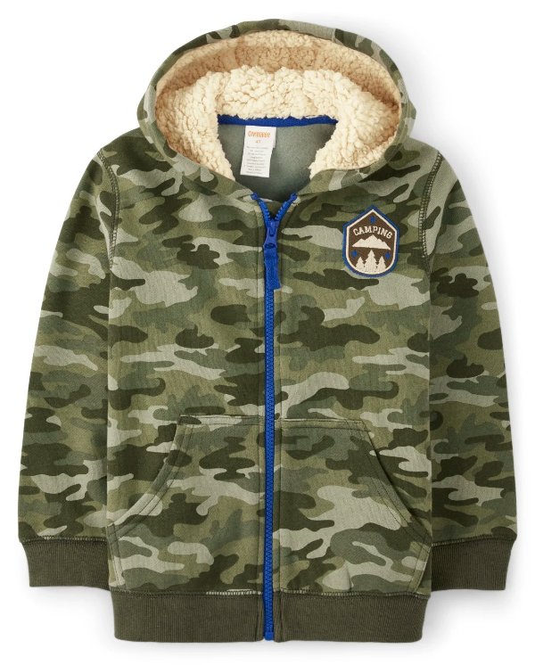 Boys Long Sleeve Camo Print Embroidered Camping Zip Up Hoodie - S'more Fun | Gymboree - TENT