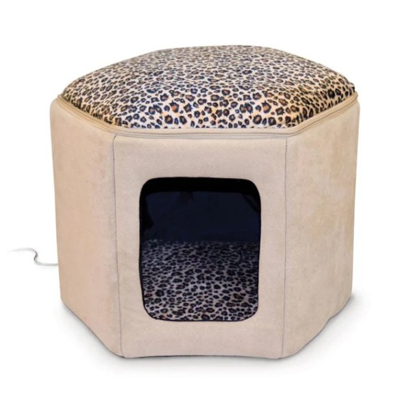 Thermo-Kitty Sleep House Heated Cat Bed in Tan and Leopard Print, 17" L x 16" W | Petco