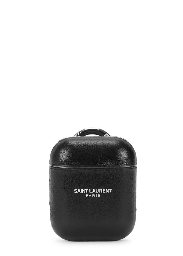 Black logo leather AirPods case
