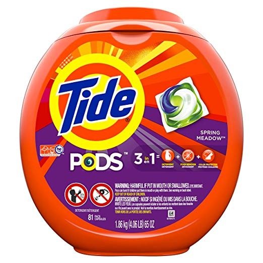 PODS 3 in 1 HE Turbo Laundry Detergent Pacs, Spring Meadow Scent, 81 Count Tub - Packaging May Vary