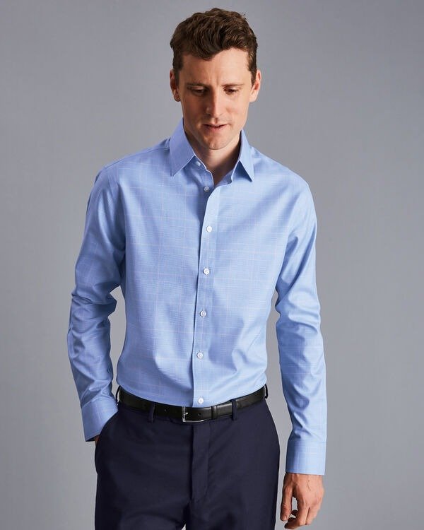 details about product: Non-Iron Prince of Wales Check Shirt - Ocean Blue