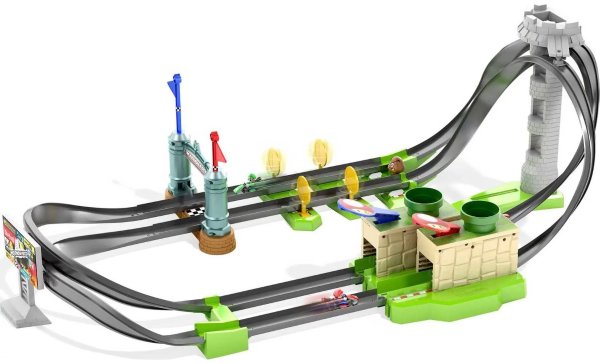 Mario Kart Circuit Lite Track Set with 1:64 Scale Toy Die-Cast Kart Vehicle & Launcher