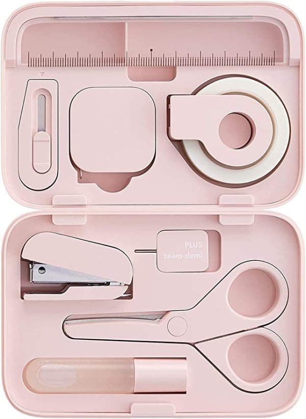 Plus Stationery Kit Pink (Scissors, stapler, tape, liquid glue, cutter, ruler, tape measure, pin for SIM card replacement) TD-001 30-211 With Original Stylus Ballpoint Touch Pen