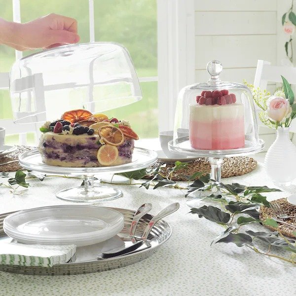 INBJUDEN Cake stand with lid, clear glass, 7" - IKEA