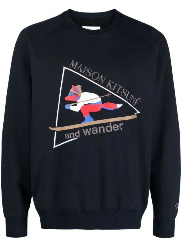Maison Kitsunex And Wander logo刺绣棉卫衣