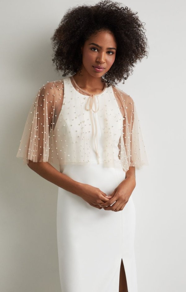Faux Pearl-Trimmed Capelet