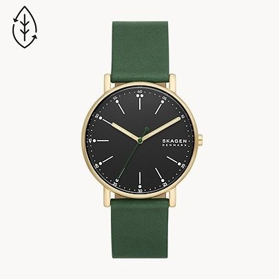 Signatur Three-Hand Evergreen Leather Watch