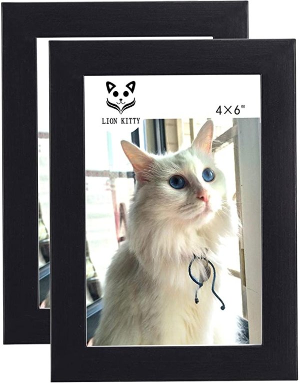 KITTY 4x6 Picture Frame Set of 2,Made of Solid Wood HD Plexiglass Photo Frames for Wall Gallery Mount or Tabletop Decor Display Picture 4x6 Horizontal&Vertical Formats Minimalist Black Frame