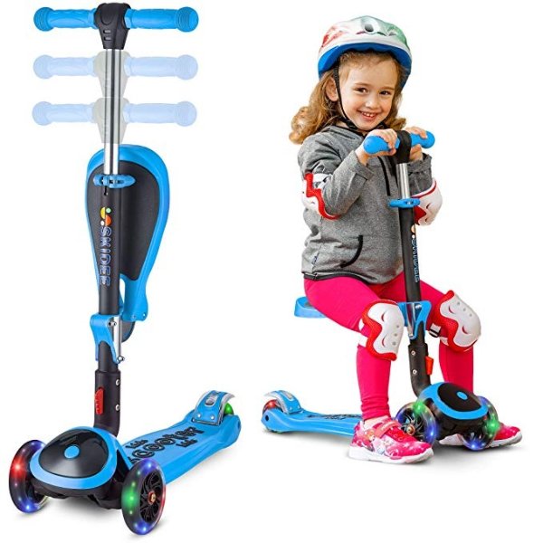 Scooter for Kids with Folding/Removable Seat – 2 in 1 Adjustable Height, 3 LED Light Wheels, Kick Scooter for Girls & Boys – Best Children Scooter 4 Babies and Toddlers Ages 2 Years Old and Up